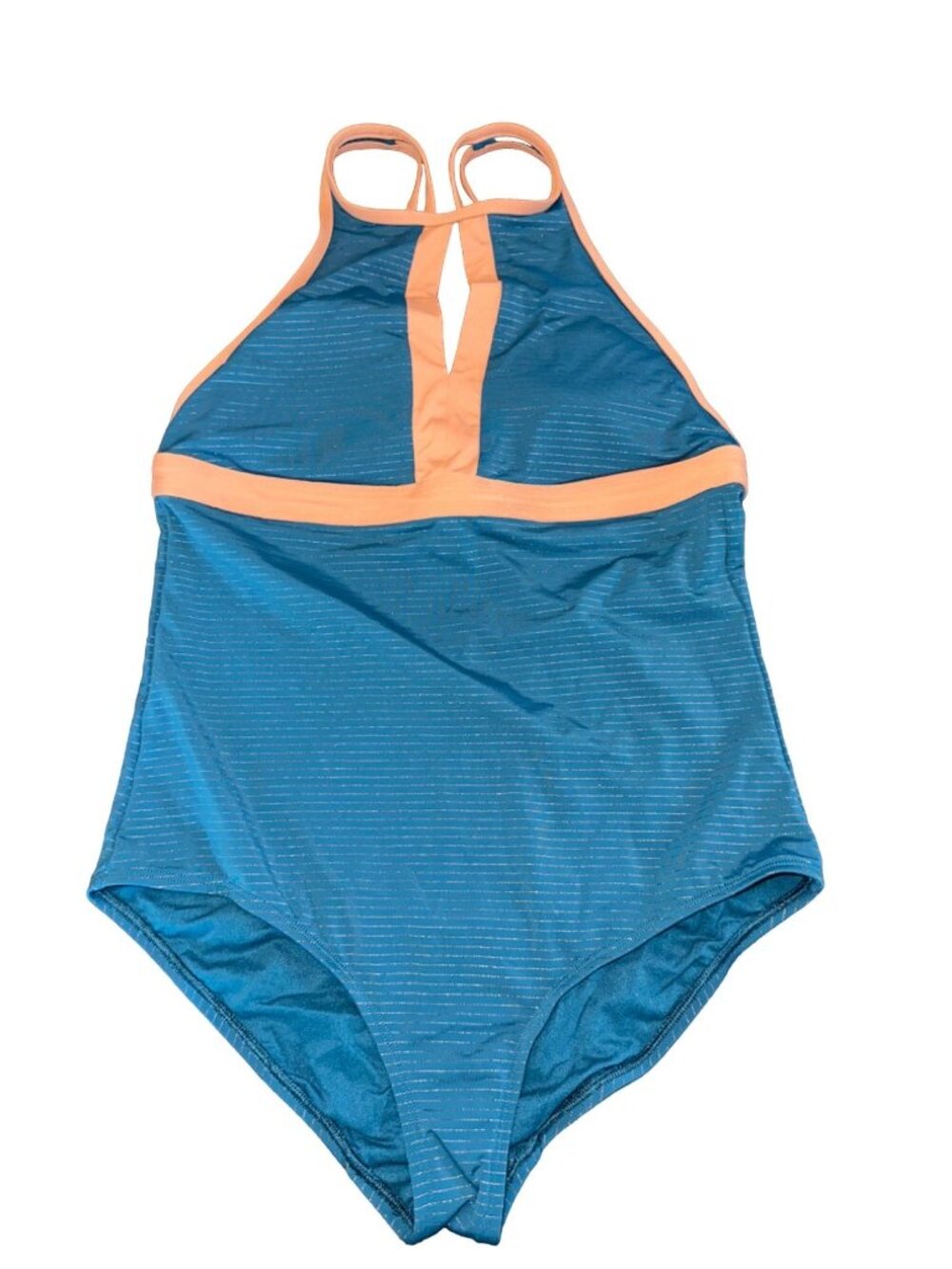 Skye Swimsuit Women L One Piece Teal Blue Tan Lightly Padded Bra Swimwear Swim